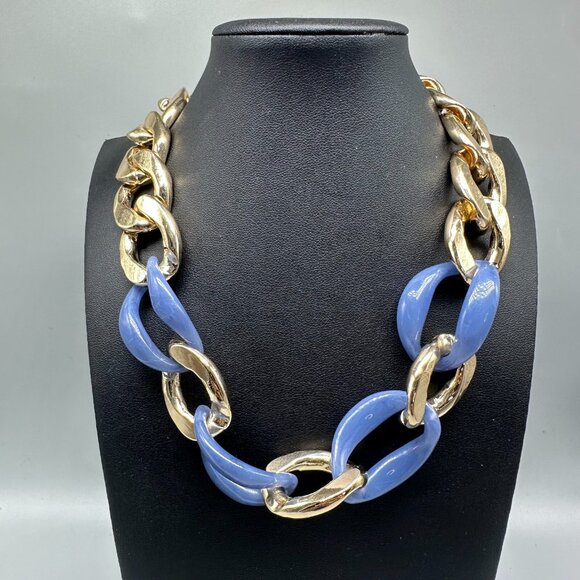 Unbranded Jewelry - 3/$30 Sugarfix Necklace Gold Blue Acrylic Chain Link Chunky Statement Graduated